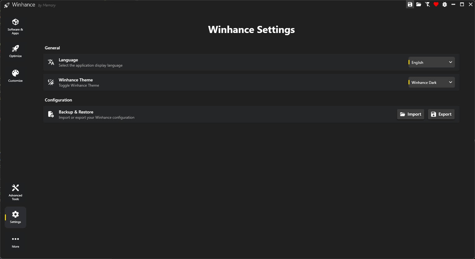 Winhance Settings Page